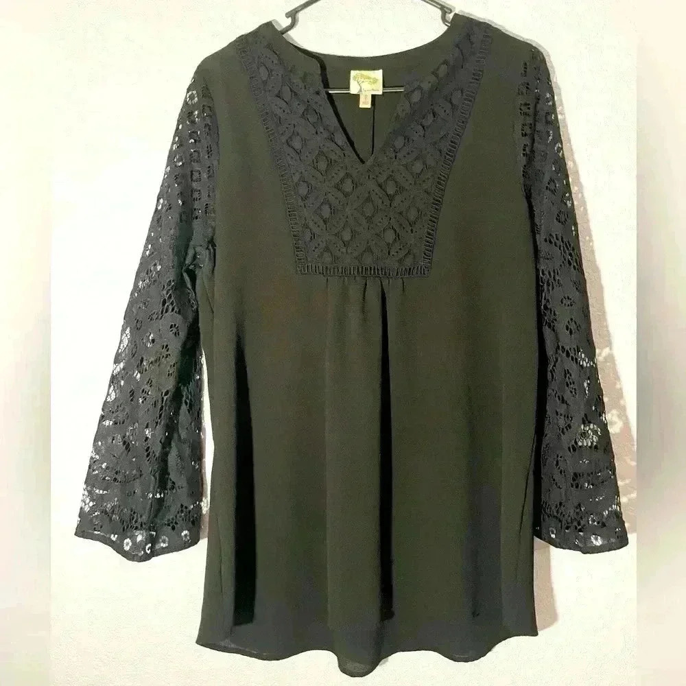 Fig and Flower Black Long sleeve Womens Size Large Blouse